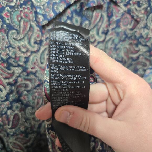 Balenciaga Homewear Mens Navy Paisley Silk Dress Button Down Shirt 43 - Picture 6 of 6